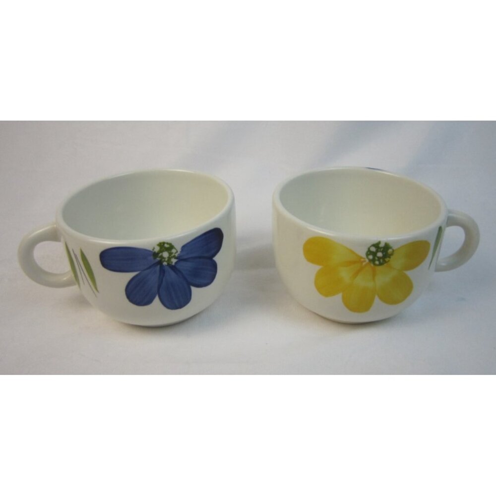 Maxam Italy "Italian Daisy" Floral Coffee Mug/Cup Blue Yellow White - Lot of 2
